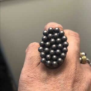 Black Beaded Metal Ring